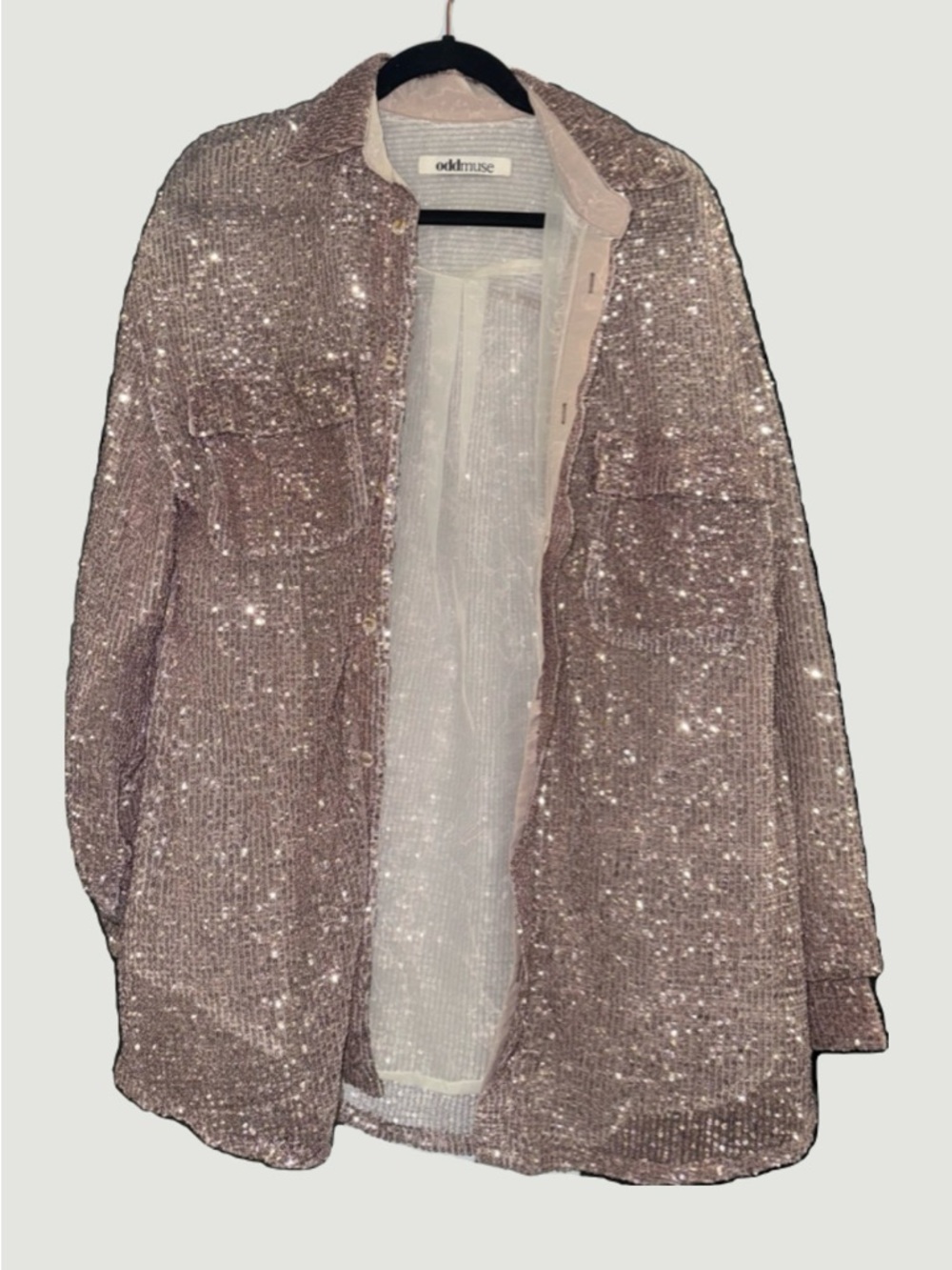 odd muse Sequin Shacket in Blush Pink